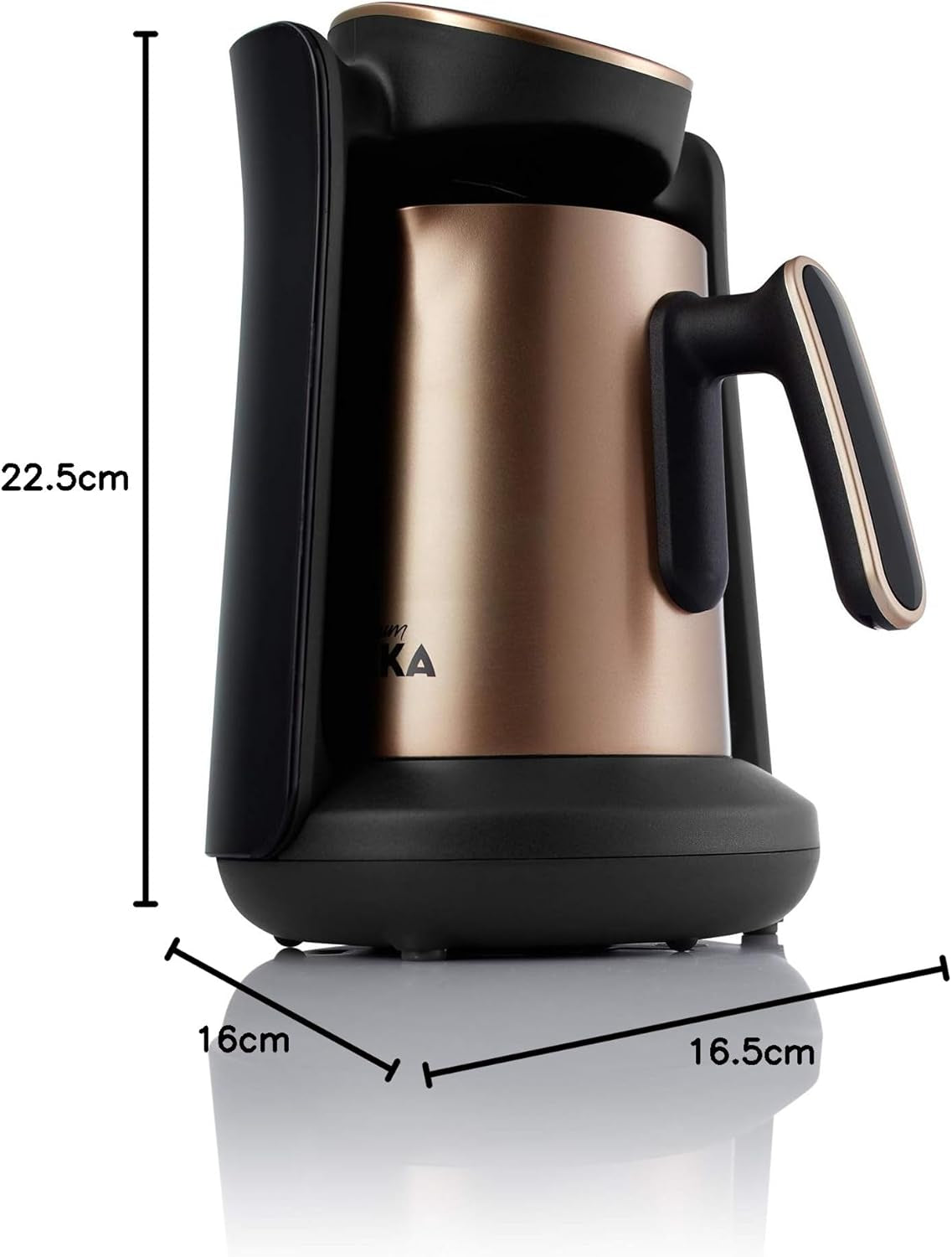 Cafetieră turcească Arzum Okka Minio, Moka, 1-4 căni, vas din oțel inoxidabil de 300 ml, protecție la revărsare, sistem inteligent de preparare, vas lavabil, 480 W, cupru