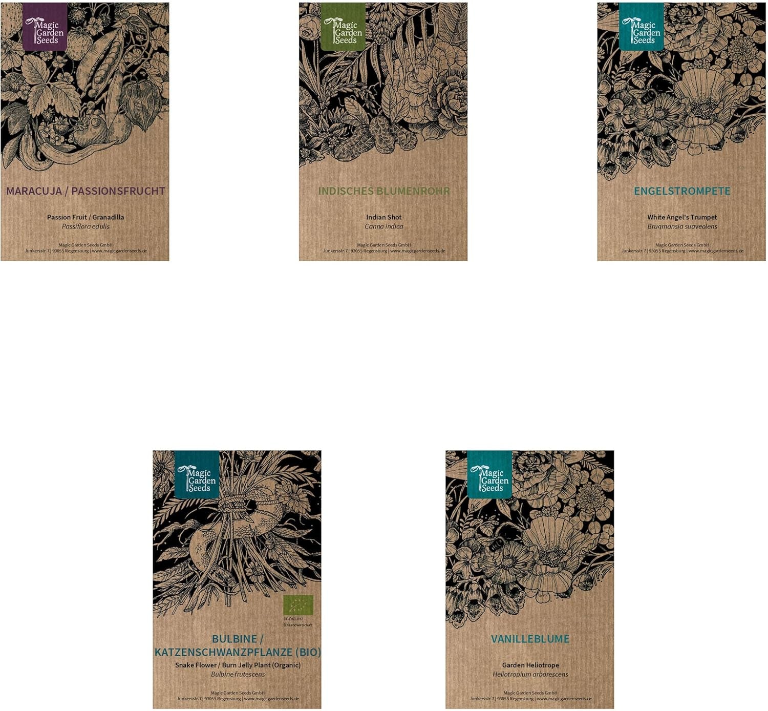 Exotische Schönheiten für Wintergarten & Terrasse - Samen-Geschenkset mit 5 frostempfindlichen Blühpflanzen aus aller Welt