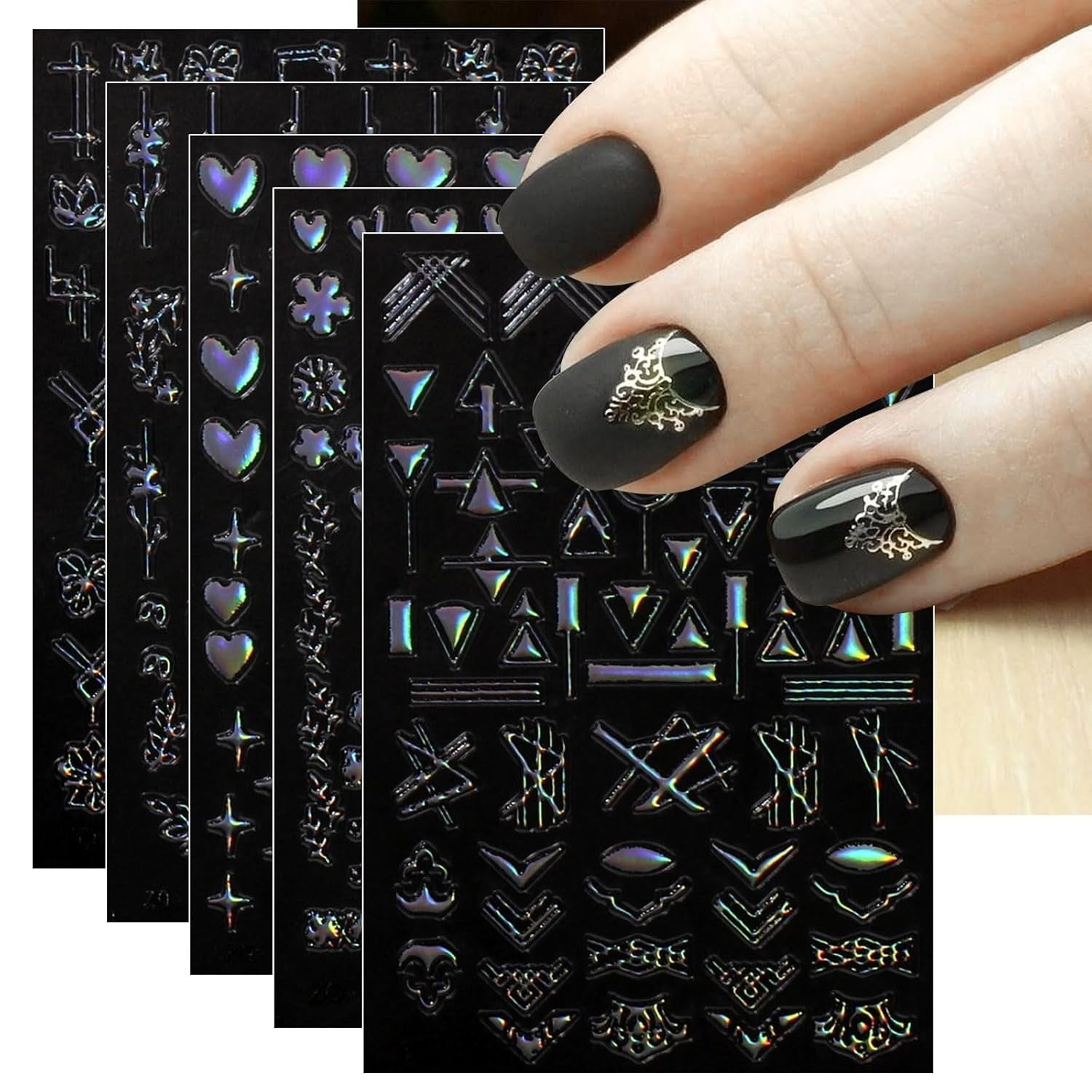 Jmeowio Nagelsticker Aurora Geometrisch 12 Blatt Nail Art Sticker Selbstklebend Nagelaufkleber Bunt Dekoration Nageldesign Zubehör