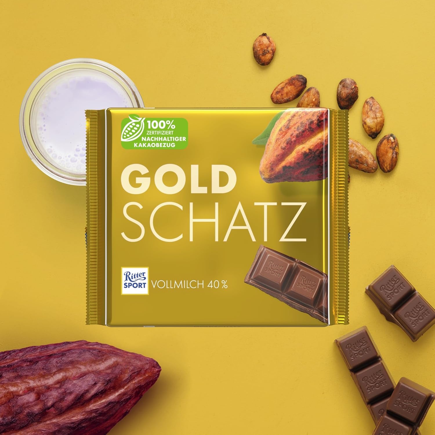 Ritter Sport - Gold Treasure - 11 x 250g, Ciocolată cu lapte fină cu bucăți de caramel, Ciocolată clasică de împărțit cu prietenii, 11 batoane x 250g
