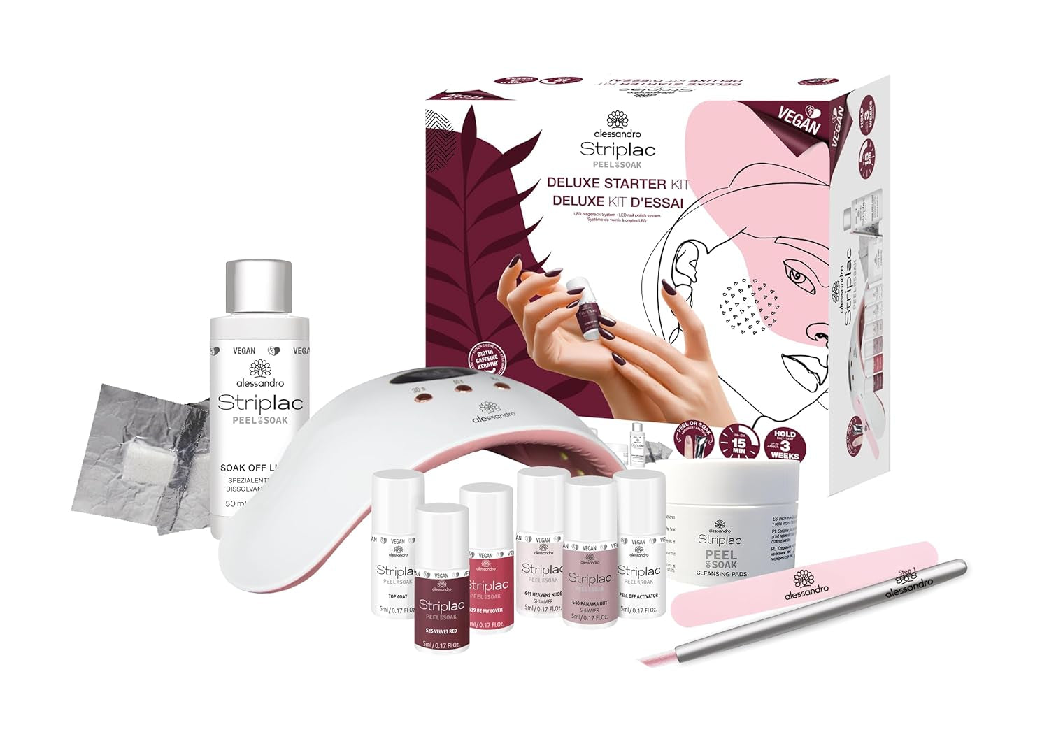 alessandro STRIPLAC PEEL OR SOAK DELUXE KIT - Set ojă UV - Pentru o manichiură profesională și delicată în 15 minute - Vegană și fără cruzime - Include lampă LED