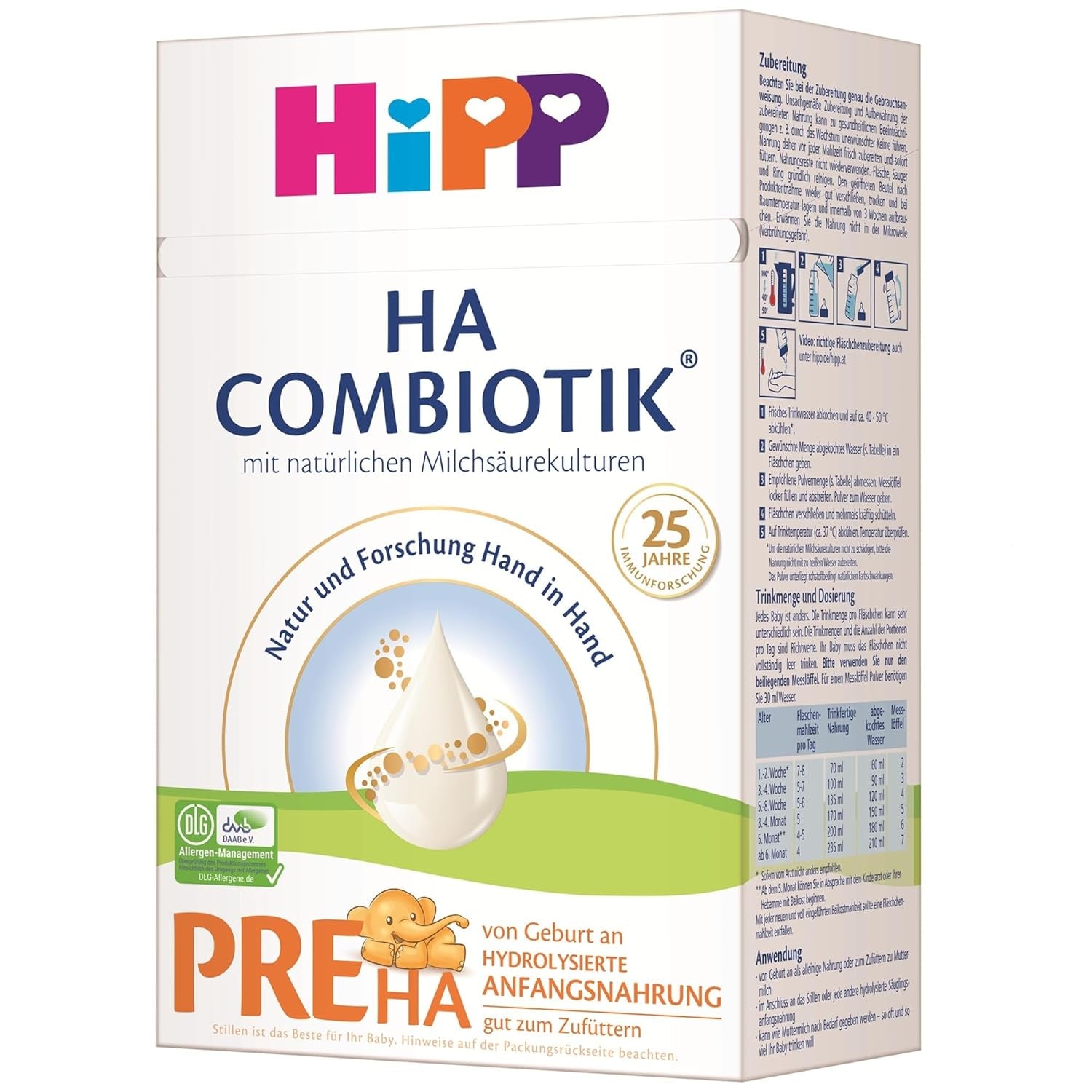 HiPP PRE HA Combiotik (4 x 600g), formulă de lapte praf hidrolizată pentru sugari de la naștere, cu culturi naturale de acid lactic, pentru sisteme imunitare sensibile