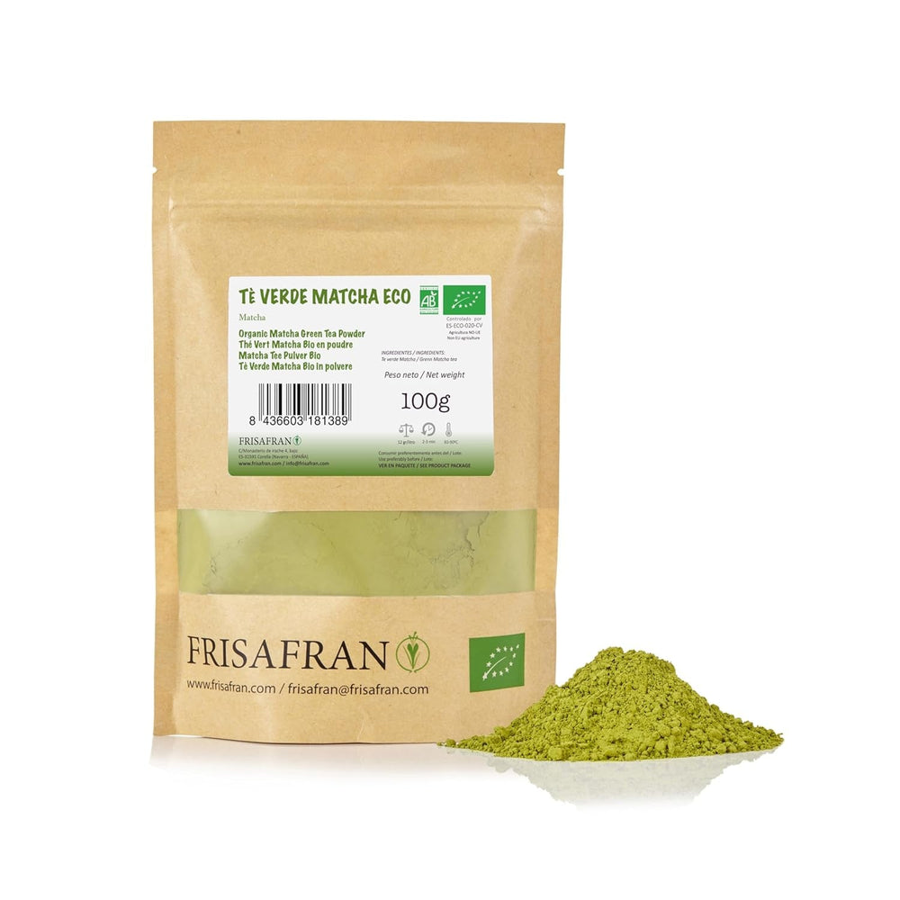 FRISAFRAN | Ceai Matcha organic 50G | Ceai organic pudră | 100% natural | Ceai verde Matcha organic pudră | Calitate ceremonială | Cultivat în Japonia | Detox vegan | Băuturi smoothie | Multivitamine | Detoxifiere