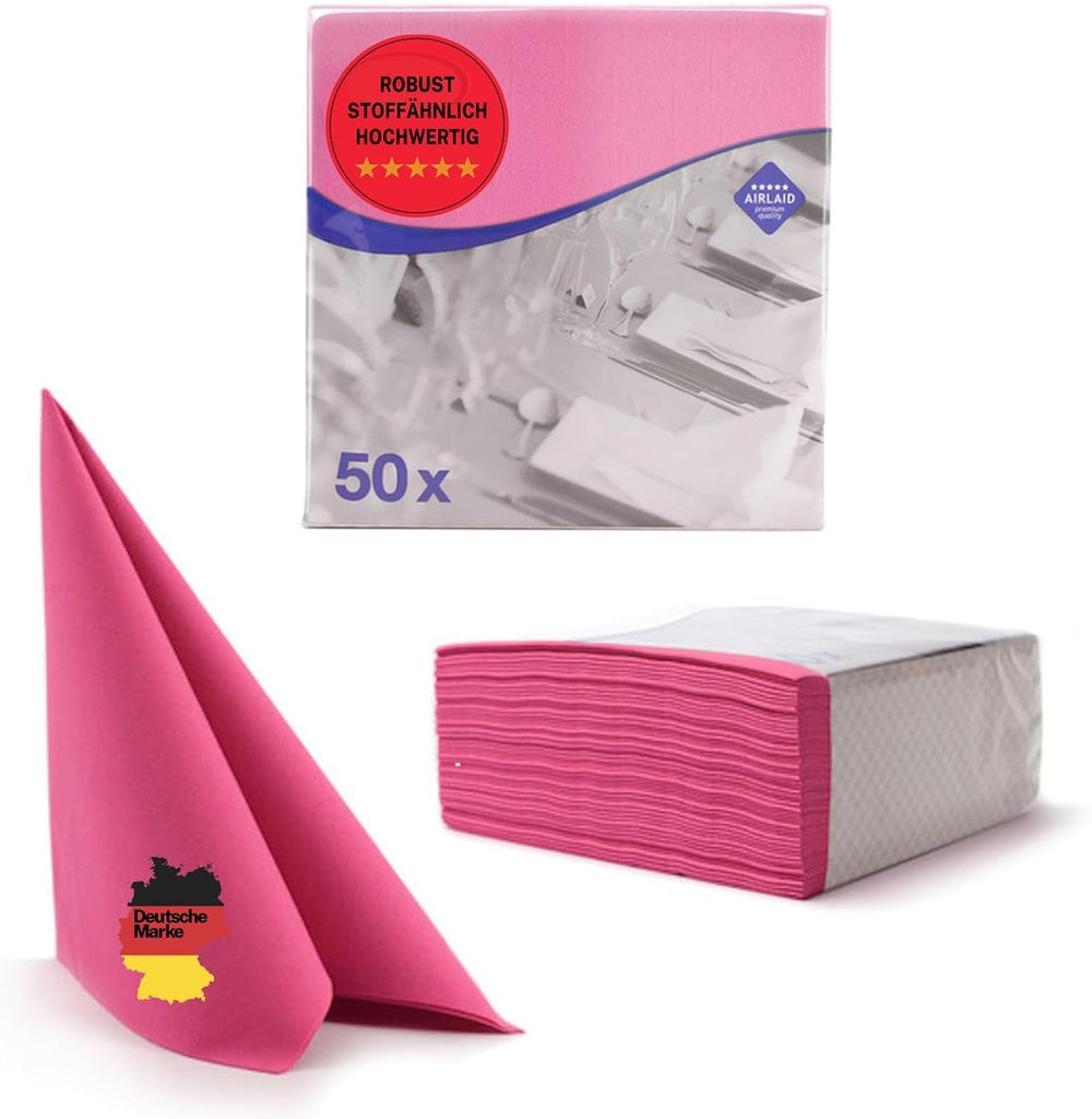 50 șervețele Aroba Airlaid Aspect textil 19 CULORI 40X40 Cm 1/4 fold Șervețele de nuntă de înaltă calitate, aspect textil, pentru aniversări hotel catering sărbători Crăciun nuntă roz