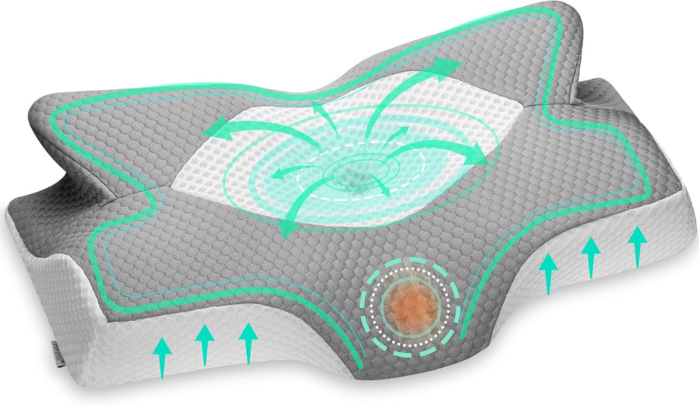 Elviros pernă ortopedică din spumă de memorie, pernă cu glisieră laterală pernă de susținere a gâtului, pernă pentru dureri de gât, pernă ergonomică de dormit pentru dureri de gât și umăr, 64 X 12,5/10,5 X 38Cm Perne ortopedice cervicale Naty Shop Gri argintiu 54 X 11/9 X 33 Cm