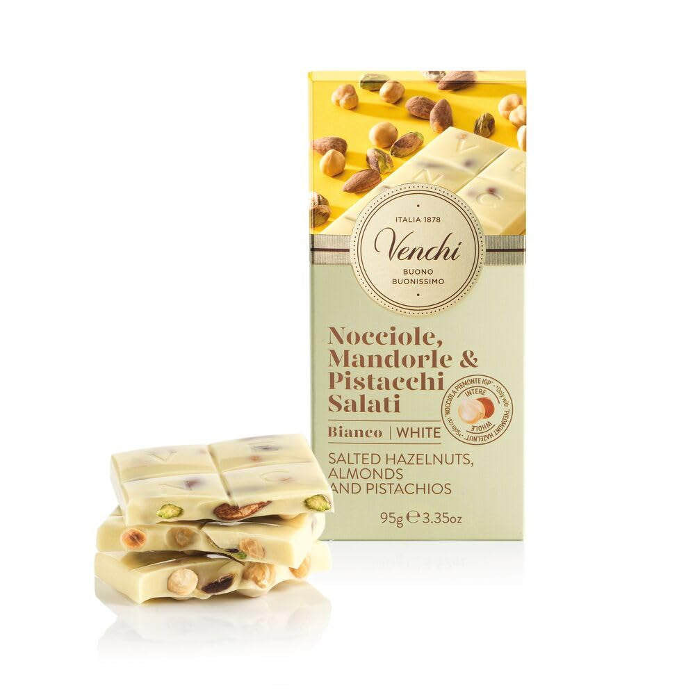 Venchi - Baton cu alune de pădure sărate, cu alune de pădure sărate, migdale și fistic, 95 g, cu „alune de pădure Piemont”, Fără gluten, Fără coloranți artificiali și fără conservanți