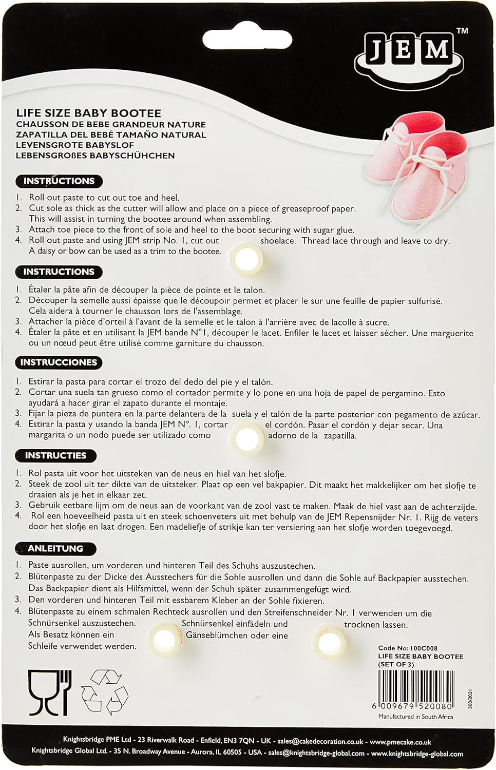 100C008 Forme de biscuiți Jem pentru botoșei de mărime naturală, asortate, plastic, fildeș, 18 x 1 x 28 cm, 3 bucăți