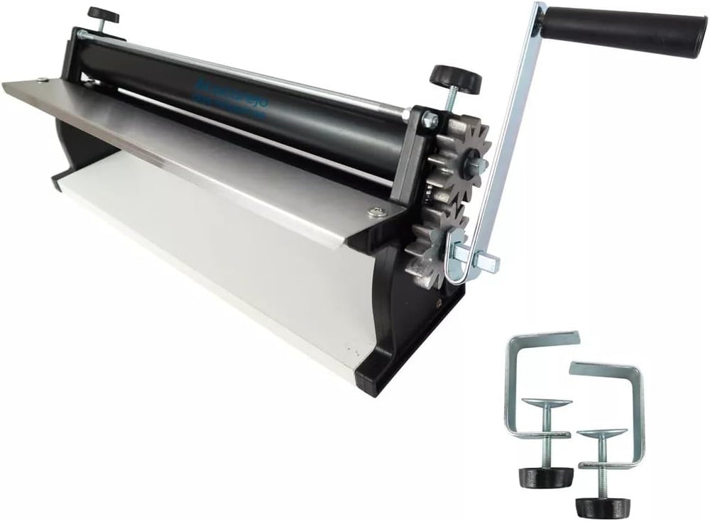 Mașină de întins aluat de pizza DKN cu manivelă, 48,8 cm, mașină de făcut paste, tavă de aluat cu role antiaderente și control al grosimii - Construcție solidă din oțel și aluminiu