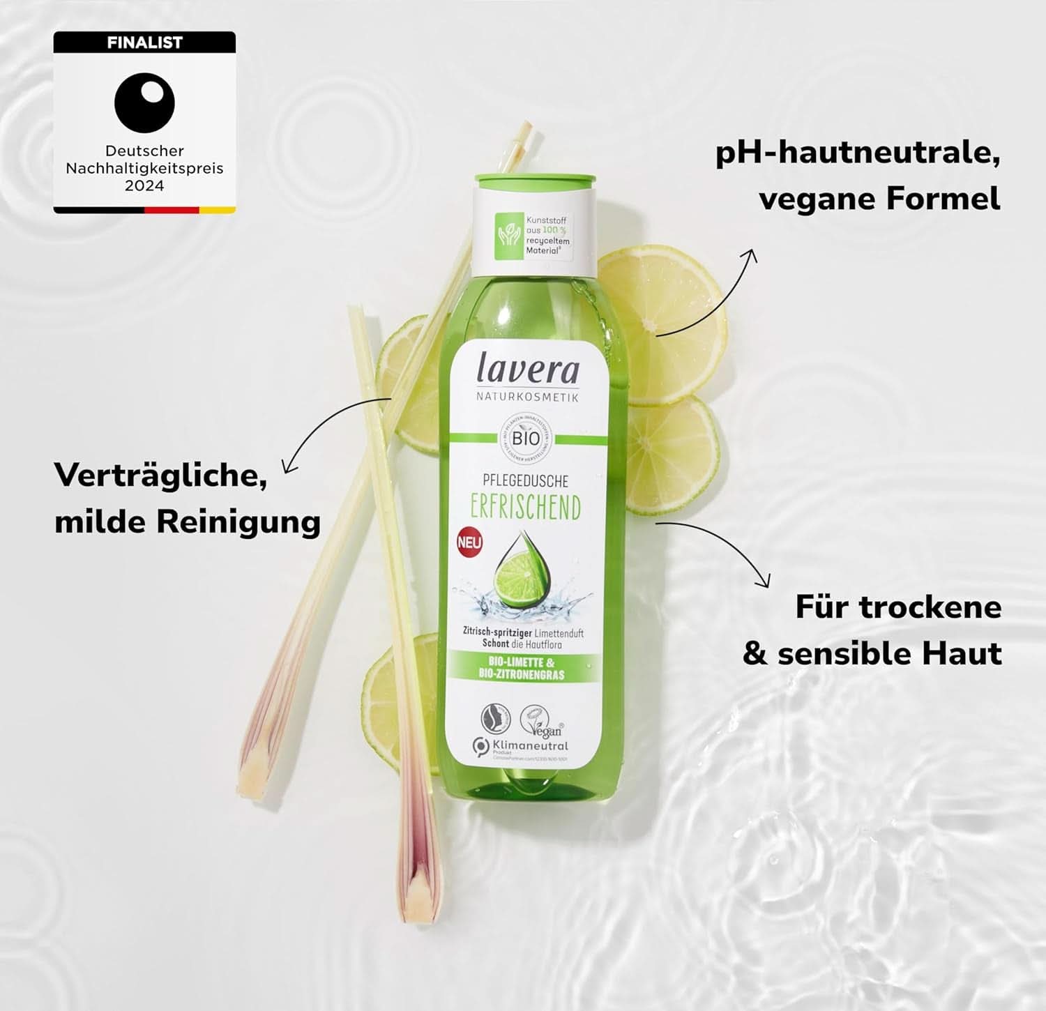Lavera, Gel de duș răcoritor cu lămâie verde organică, 250 ml Duș și baie Naty Shop