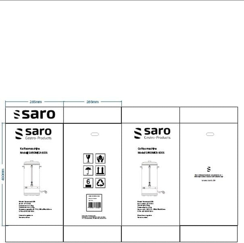 Espressor Saro cu filtru rotund – 6,75 L / 40 de cești – oțel inoxidabil – funcție de preparare și menținere la cald – robinet de siguranță – vizor – 1,5 kW – model SAROMICA 6005