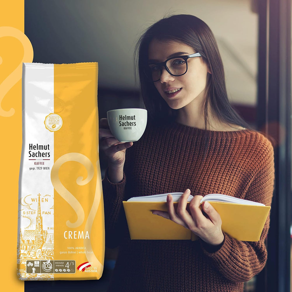 Cafea Helmut Sachers - Crema, Intensitate 4/5, 100% Arabica, boabe întregi de cafea, 6 x 500g
