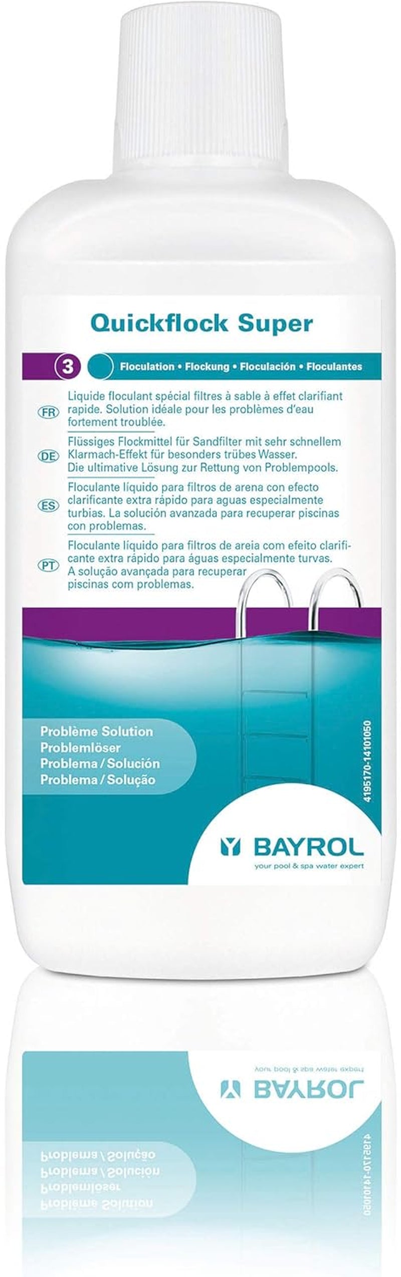 BAYROL Quickflock Super 1 L - Floculant lichid pentru filtre de nisip pentru piscină - Efect de clarificare foarte rapid pentru apa tulbure din piscină - Purificator de apă pentru piscină - Agent de curățare pentru clarificator de piscină