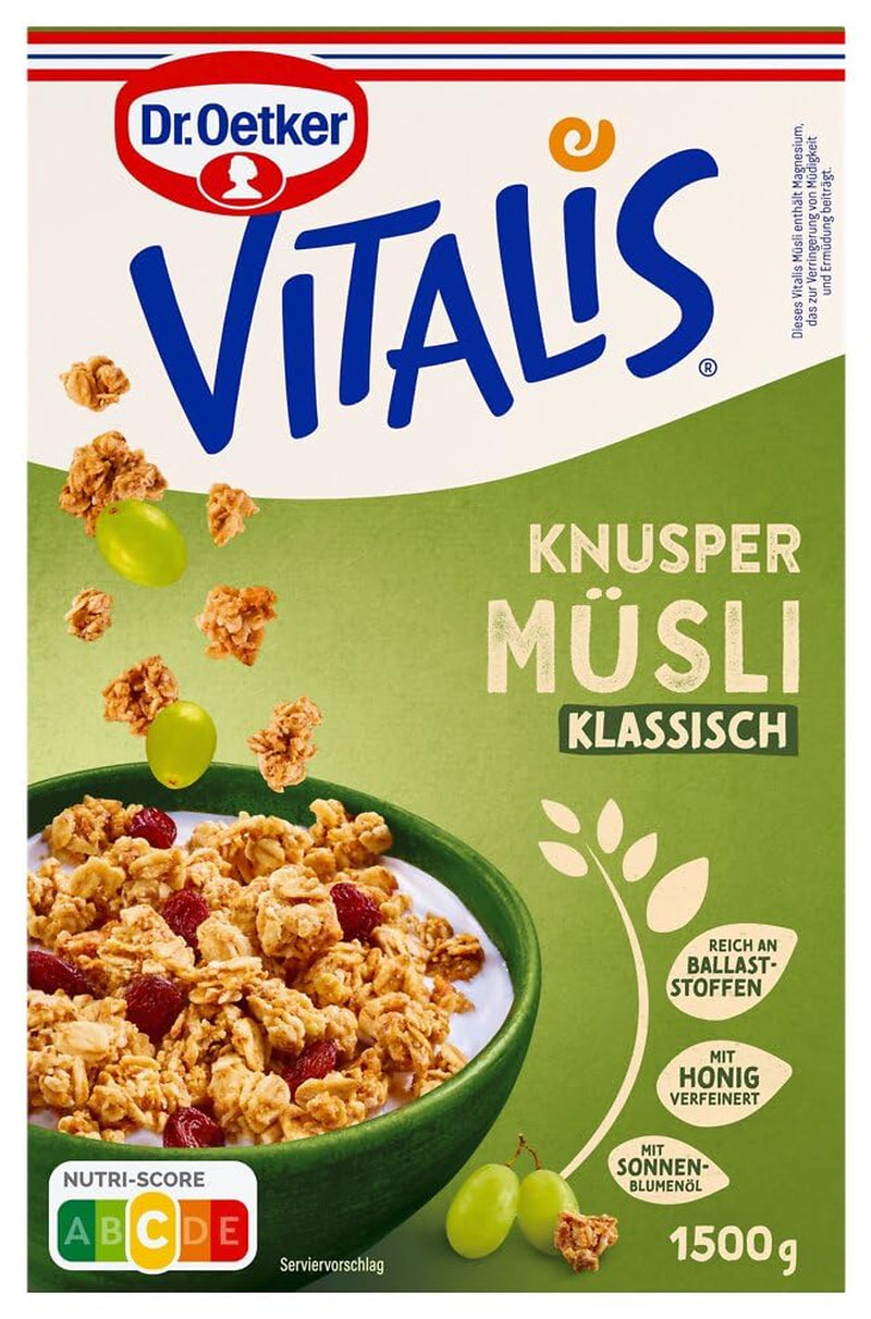Dr. Oetker Vitalis muesli crocant clasic: pachet mare de muesli crocant pentru micul dejun cu stafide, pachet de 1, 1,5 kg
