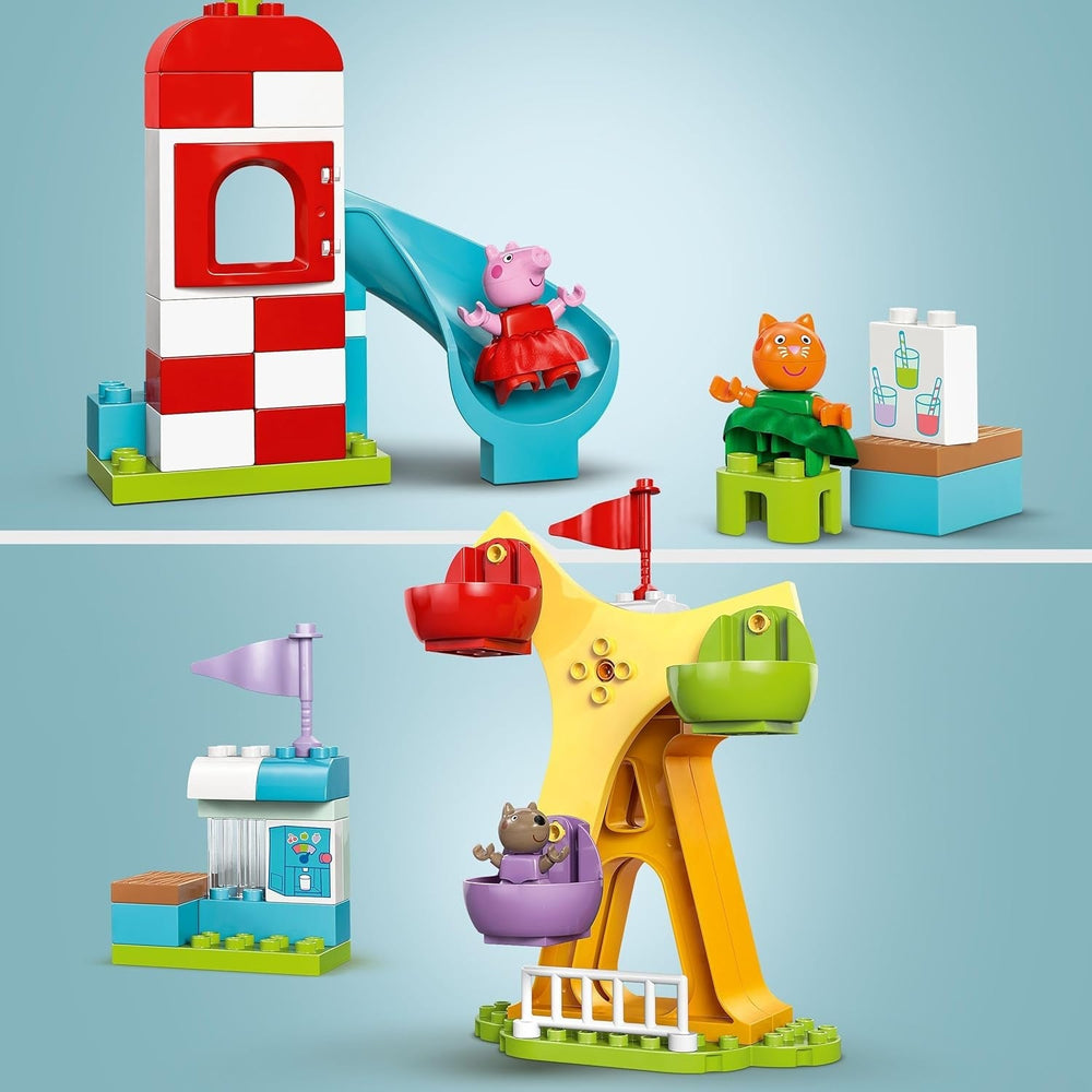 LEGO DUPLO Peppa Wutz Fairground - Jucării pentru copii și jucării pentru abilități motorii pentru vârsta de 2+ - Jocuri preșcolare cu roată mare, tobogan și 3 figuri, inclusiv Mollie Kitty și Klausi Kläff - Cadou pentru copii 10453 Seturi de constructie Besuche den LEGO-Store