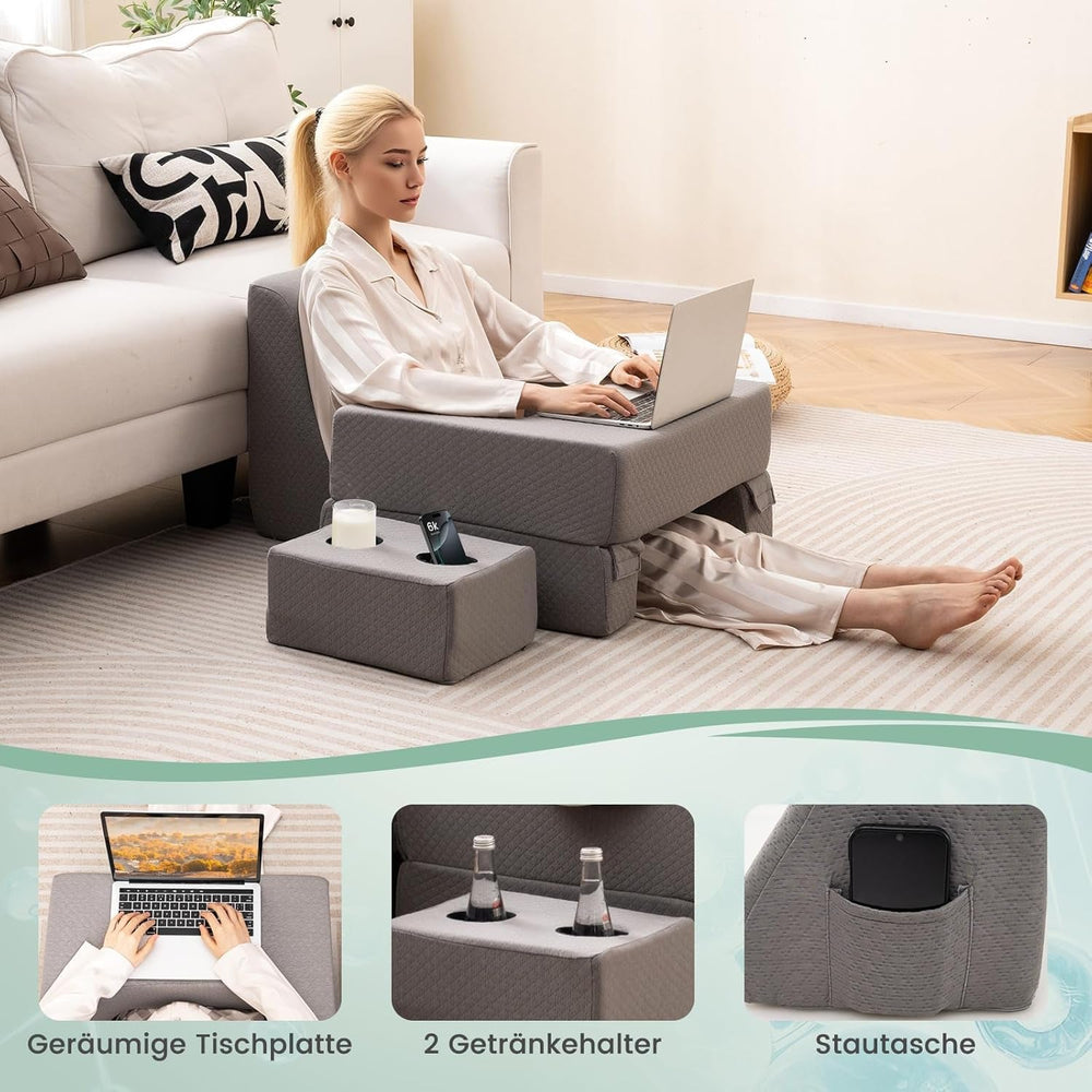 Pernă de citit pentru pat și canapea, pernă pentru cărți, combinabilă liber cu suport pentru băuturi și husă lavabilă, pernă reglabilă pentru biroul laptopului pentru citit, jocuri, lucru, scris (gri)