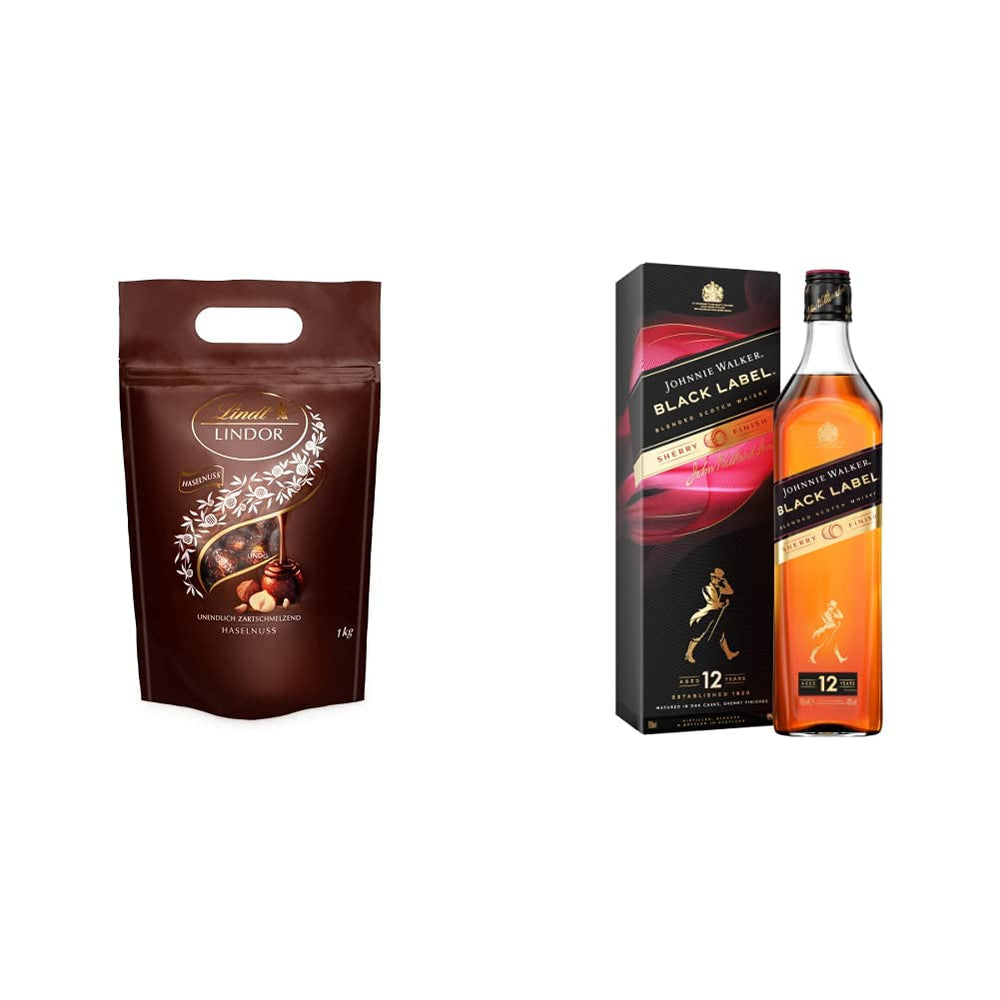 Bile de ciocolată LINDOR cu alune, pungă de 1 kg + butoi Johnnie Walker Sherry 0,7 litri