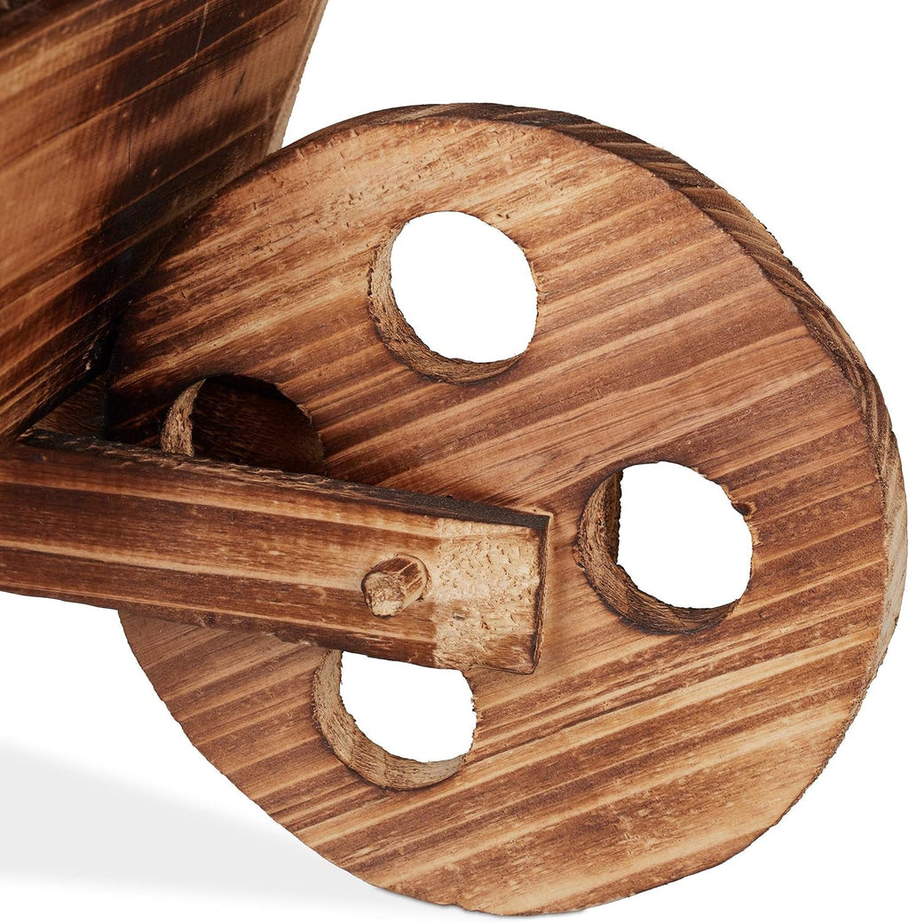Roabă de plantat Relaxdays, lemn ars, decorațiune de grădină, design vintage, pentru plantare, ÎxLxA: 19 x 47 x 15 cm, naturală