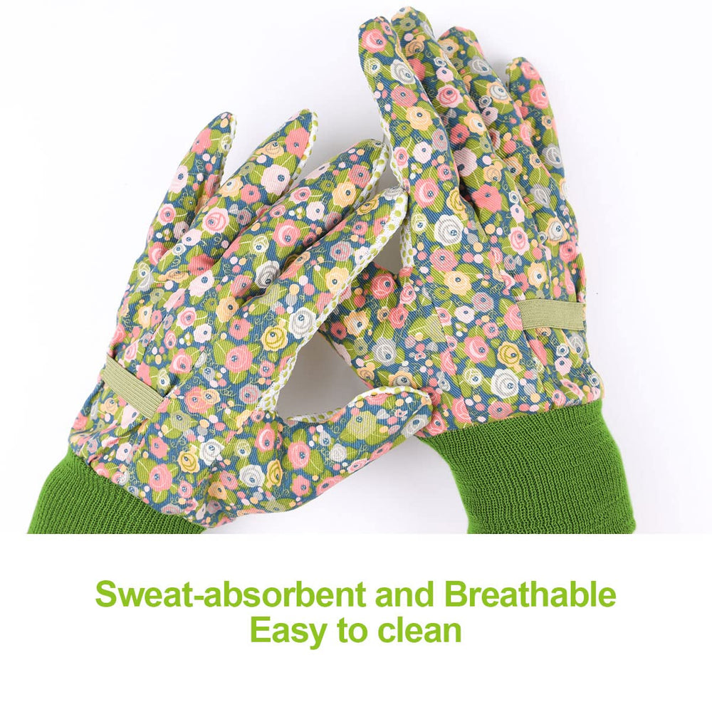 Handschuhe Für Garten, 2Er Set Gartenhandschuhe, Antirutschbeschichtung Arbeitshandschuhe, Einheitsgröße Arbeitshandschuhe Mit Pvc-Punkten Und Reißfester Canvas-Stulpe Zum Pflanz & Gartenarbeit