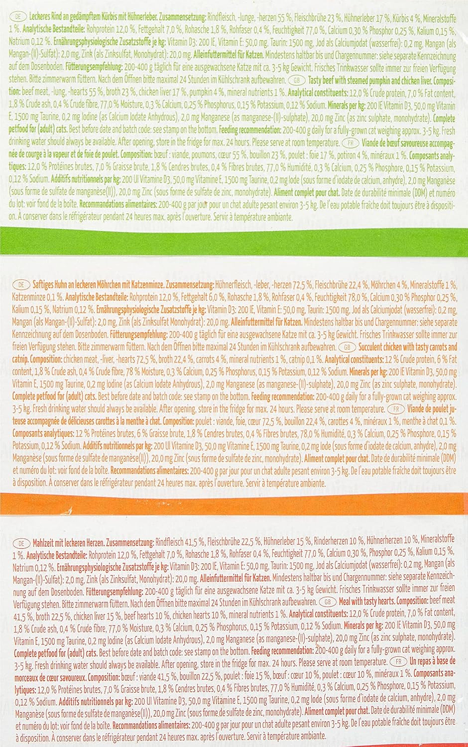 MjAMjAM - Hrană umedă premium pentru pisici - Pachet mixt I - Pui, Vită, Inimi, pachet de 6 (6 x 200 g), fără cereale cu carne suplimentară