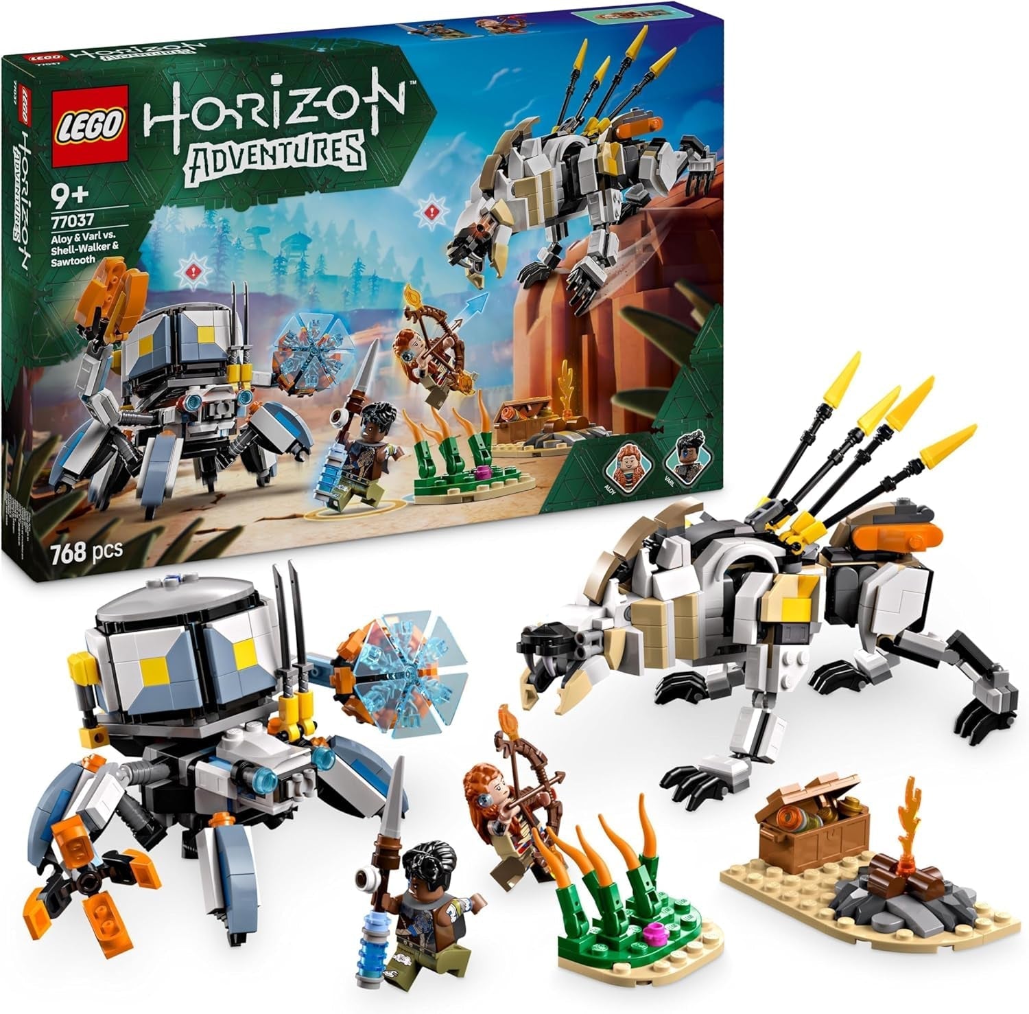 LEGO Horizon Adventures Aloy și Varl vs. Armoured Walker și Sawtooth, jucărie cu mașini monstru și minifigurine, set de colecție pentru fanii jocurilor video, băieți și fete de peste 9 ani 77037 Seturi de constructie Besuche den LEGO-Store Titlu implicit