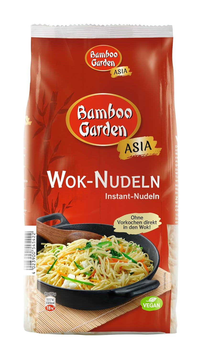 Bamboo Garden - Tăiței Wok | Tăiței instant cu ou | Se amestecă, nu necesită pre-gătire | Pentru preparate asiatice la wok | 250 g într-o pungă