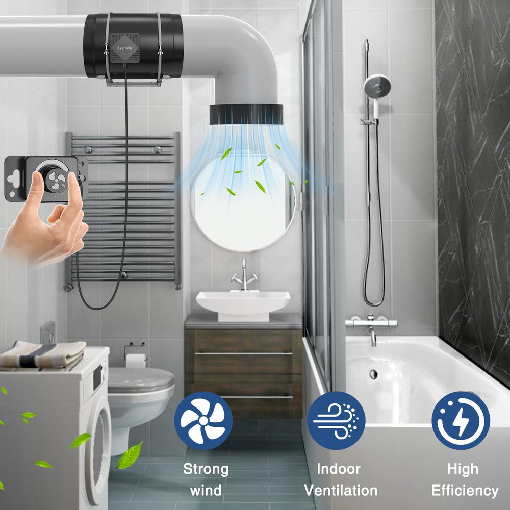 Ventilator de conductă reglabil Aygrochy 200 mm 70 W, ventilator de evacuare cu motor EC pentru încălzire, răcire, boostere, corturi de creștere, hidroponică, uz casnic, ventilație și suflantă de evacuare.