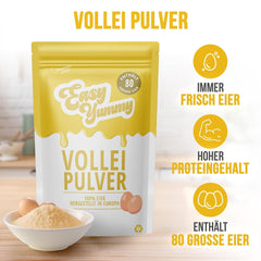 EASY YUMMY - Vollei-Eipulver (1000g = 80 Eier) aus Regionalen Niederländischen Freiland-Eiern | mit 1-Ei-Messlöffel | Wiederverschließbarer Beutel, lange Haltbarkeit | Rührei, Kochen, Backen | 100% Ei