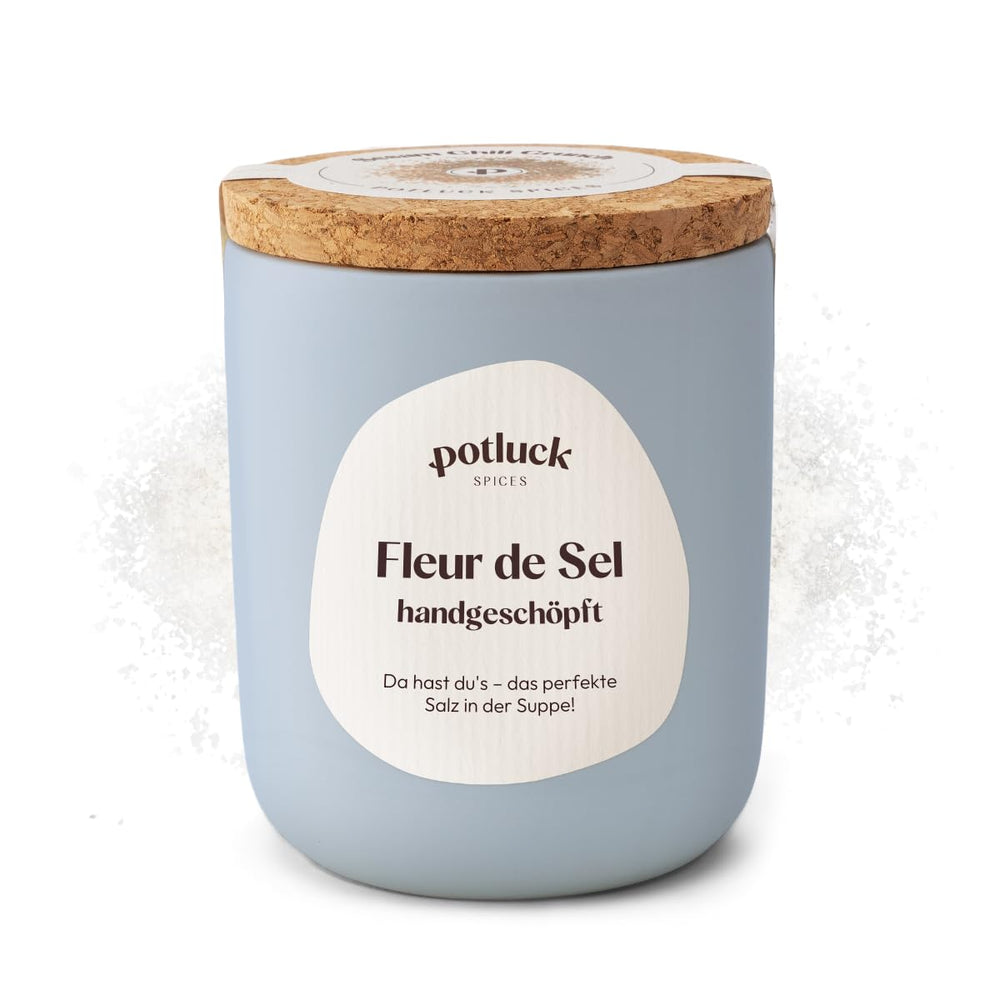 Potluck | Fleur de Sel handgeschöpft | Meersalz im Keramiktopf | 80g | Vegan, glutenfrei und mit natürlichen Inhaltsstoffen
