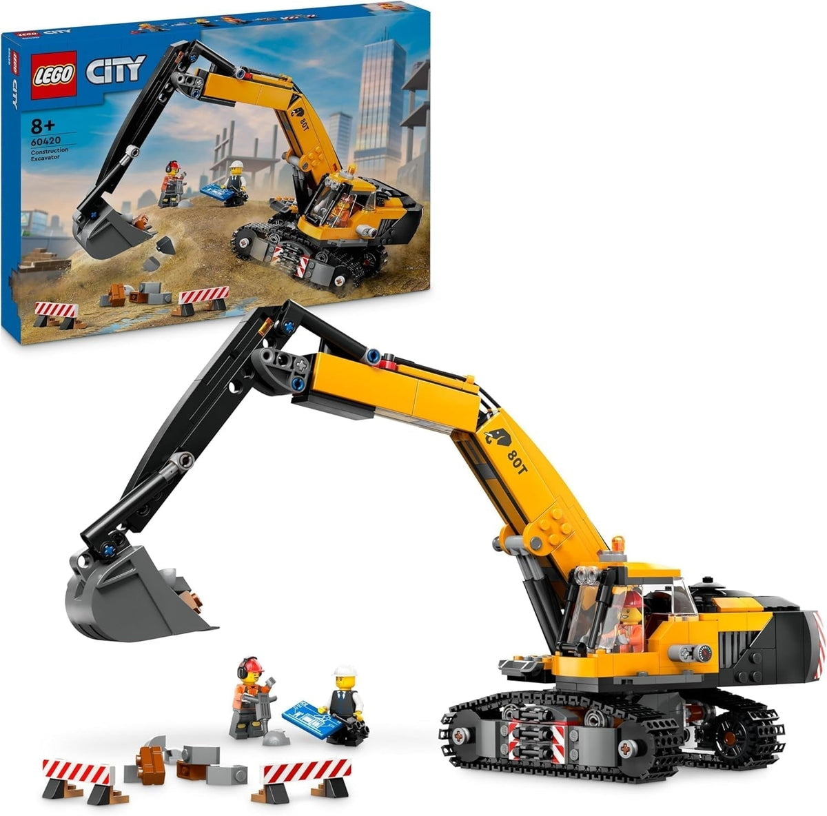 LEGO City Crawler Excavator, excavator de jucărie pentru copii de la 8 ani, jucărie de construcție cu model de excavator, camion construibil cu accesorii și 3 minifigurine 60420 Seturi de constructie Besuche den LEGO-Store Titlu implicit