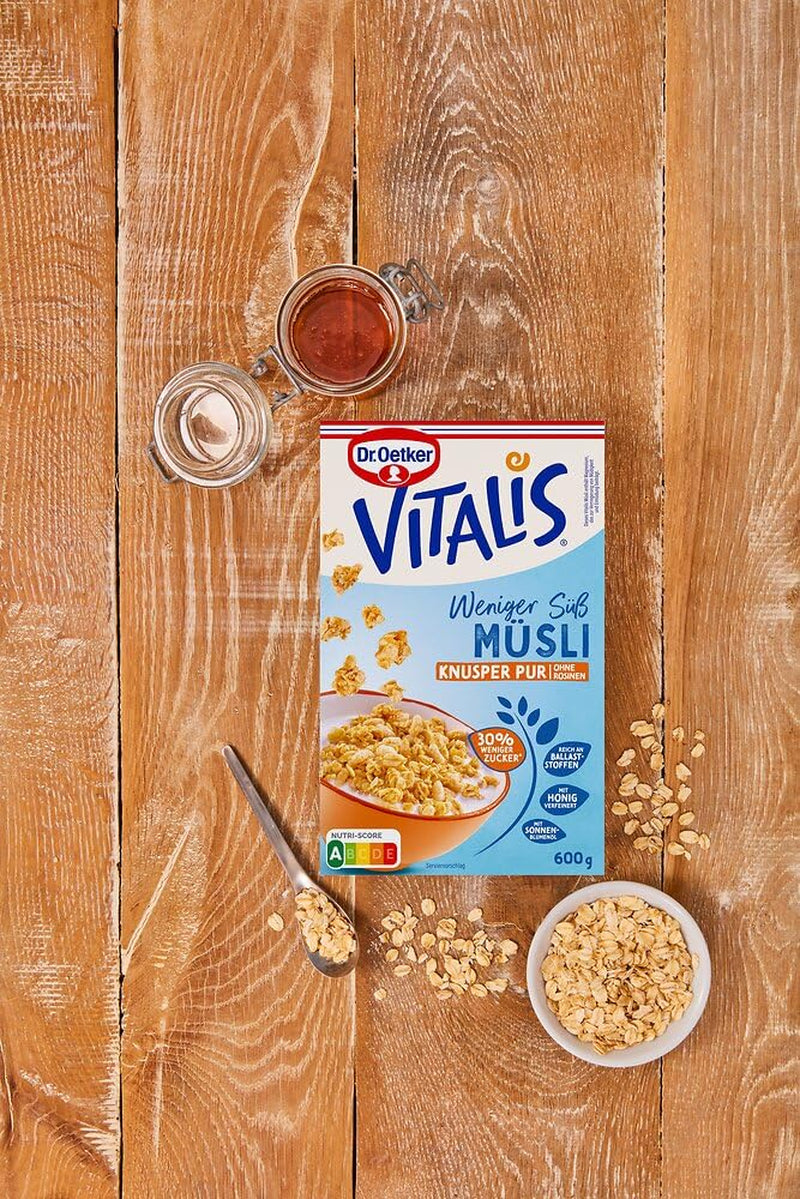 Dr. Oetker Vitalis Less Sweet Crunchy Pure: Musli crocant cu 30% mai puțin zahăr, pachet de 5 (5 x 600g)