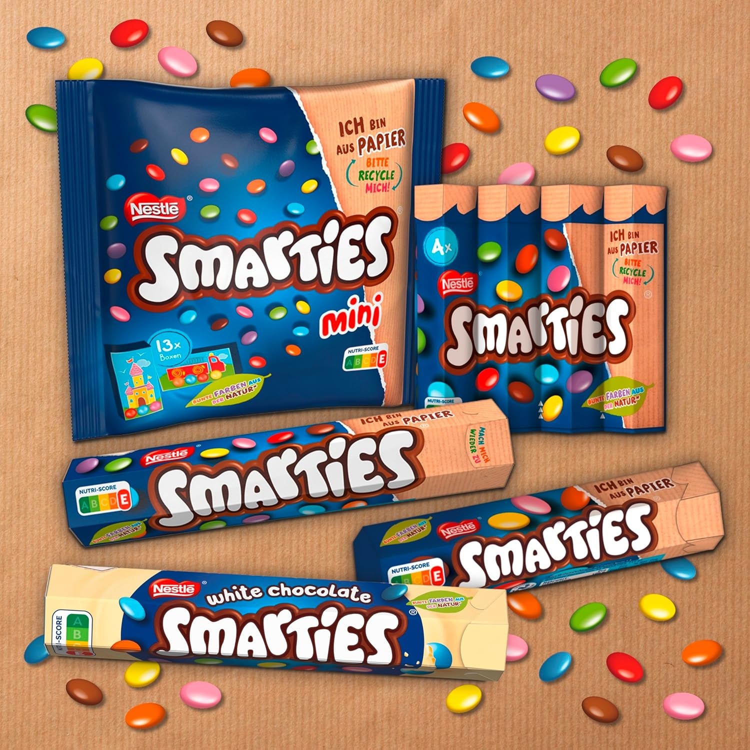 Nestlé SMARTIES Mini, linte mică cu ciocolată cu lapte, ambalată individual, pachet de 16 (16 x 187g)