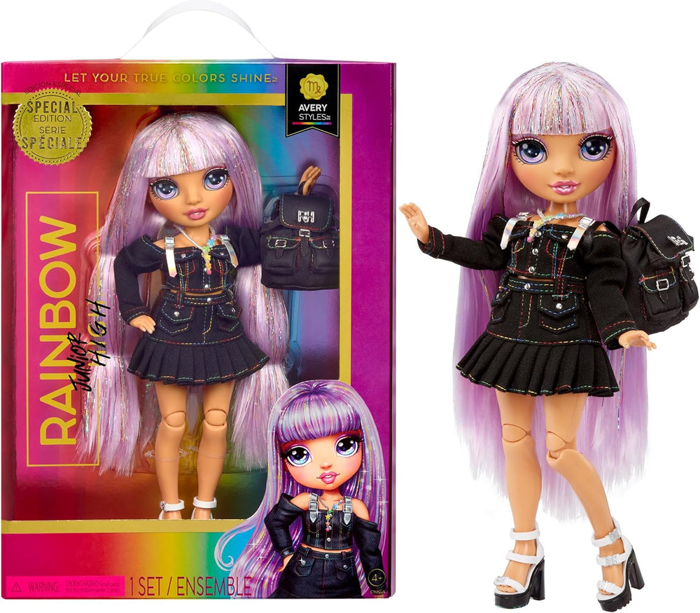 Rainbow High Junior High – KRYSTAL BAILEY – 23cm große Regenbogen-Modepuppe mit Outfit & Accessoires – Inklusive Stoffrucksack zum Öffnen und Schließen – Geschenk & Sammlerstück für Kinder ab 6 Jahren