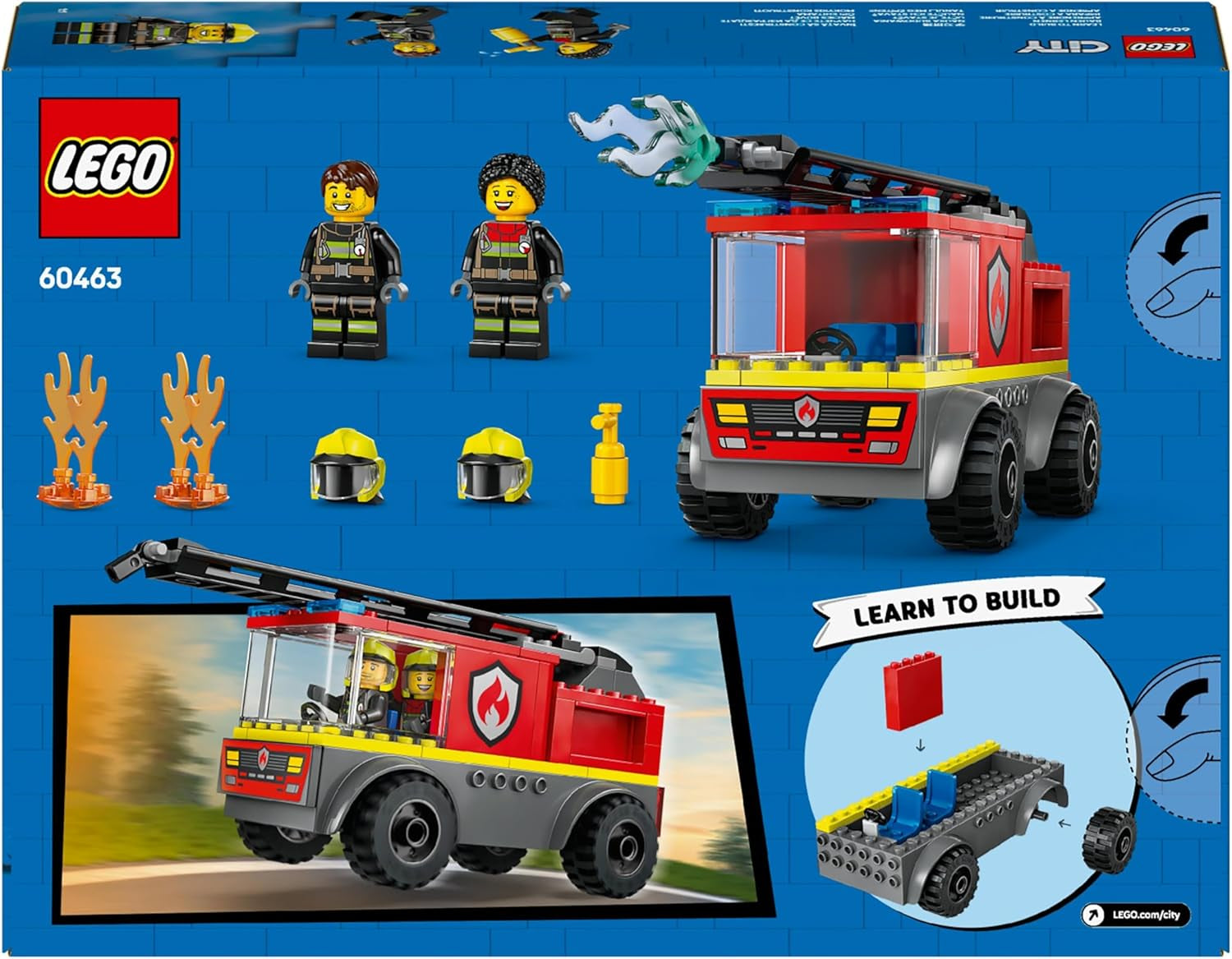 Camion cu scară de incendiu LEGO City - Camion de pompieri jucărie cu 2 minifigurine de pompieri pentru băieți și fete de la 4 ani - jucărie educativă - cadou pentru preșcolari 60463 Seturi de constructie Besuche den LEGO-Store