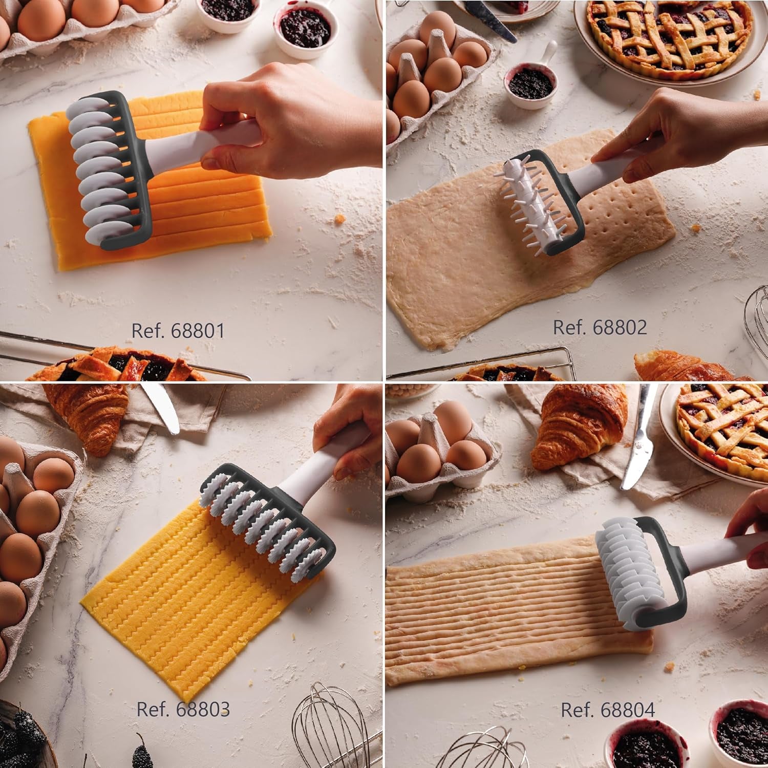 - 68802 - Burete de bucătărie, rolă pentru tamponare, rolă pentru paste, previne bulele în aluat, mâner ergonomic, 100% detașabil, lavabil în mașina de spălat vase, polipropilenă, fără BPA, 12x19,5 cm