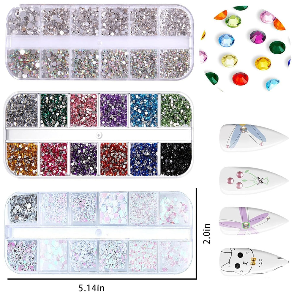 4200 Piese Strasuri Unghii Nail Art, 36 Culori Pietre Sclipici, Decorațiuni Unghii Pietre pentru Accesorii Nail Art și Strasuri Cristal Transparent cu Pensetă de Selecție Strasuri și Stilou Punctaj