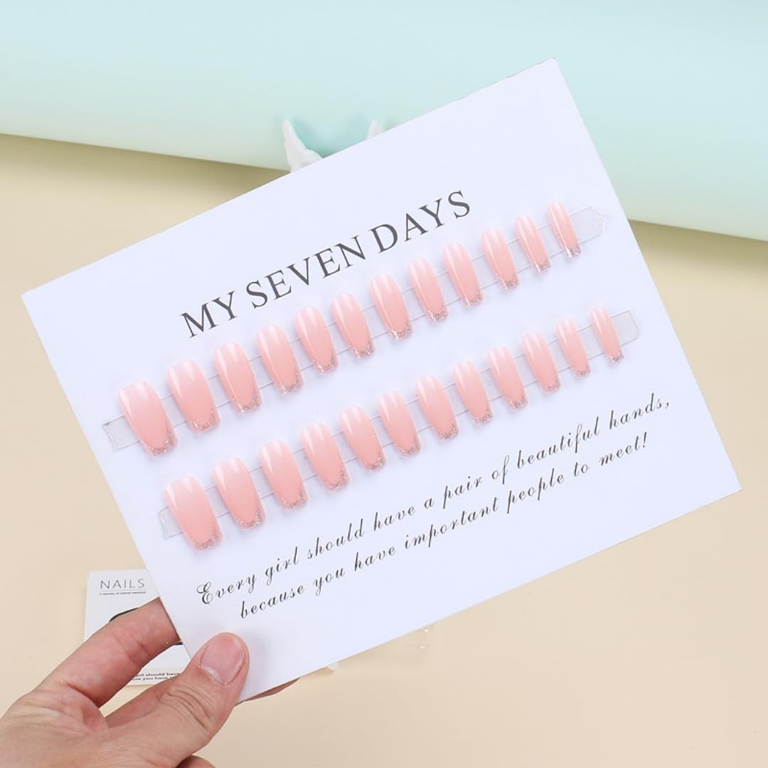 Unghii lungi cu vârf franțuzesc, aurii, cu sclipici, de lipit pe unghii lungi și pătrate, set unghii false cu vârf franțuzesc strălucitor, unghii artificiale pătrate pentru femei, 24 de bucăți