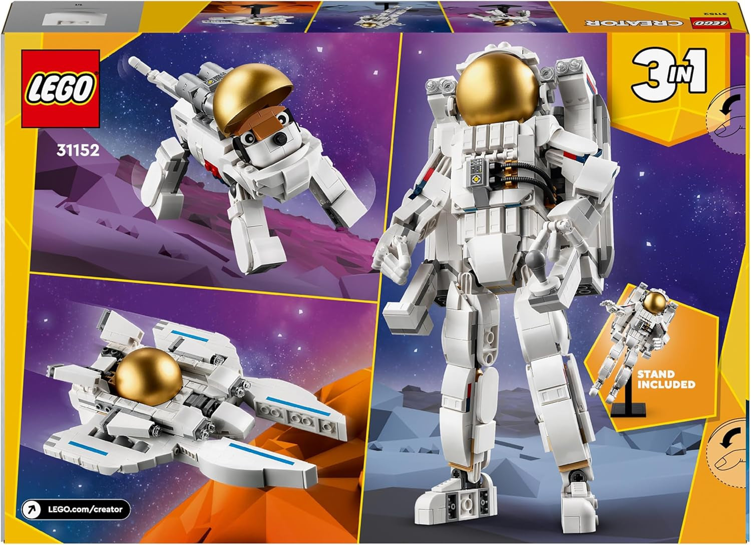 Jucărie LEGO Creator 3In1 Astronaut în spațiu, kit model cu câine și navă spațială pentru copii, decorațiuni pentru grădiniță, cadou creativ pentru băieți și fete de la 9 ani 31152 Seturi de constructie Besuche den LEGO-Store
