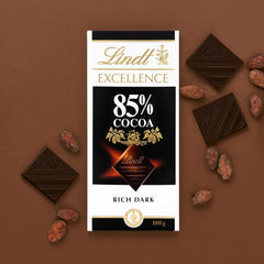 Lindt Ciocolată | Baton EXCELLENCE 85% Cacao | 100g | Ciocolată Extra Neagră | Baton de Ciocolată Vegană