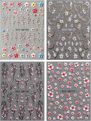 JMEOWIO 3D Nagelsticker Blume Nail Art Sticker Selbstklebend Nagelaufkleber 5D Stereoskopisch Frühling Sommer Floral Dekoration Nageldesign Zubehör 4 Blatt