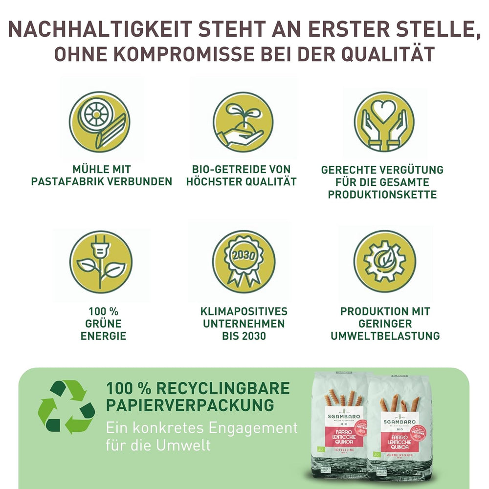 Paste organice Trivelline N.47 - 500g cu făină de spelta, făină de linte și făină de quinoa – Bogate în proteine, sursă de fibre și proteine