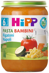 HiPP Paste Bambini Rigatoni Napoli Organice (6 x 190g), masă de la 6 luni, fără sare adăugată, cu Omega-3, de cea mai bună calitate organică