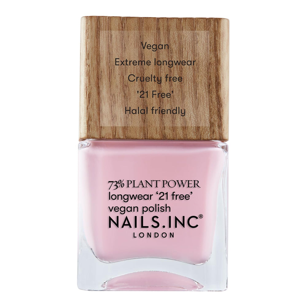 Nails Inc - Oja vegană GLOWING SOMEWHERE Plant Power - 73% pe bază de plante, 100% vegană și fără cruzime - Manichiură perfectă, sidefat strălucitor - Pentru o nail art ecologică
