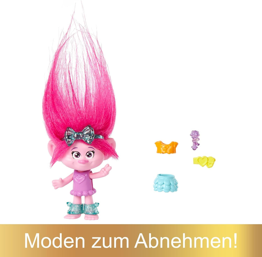 Mattel DREAMWORKS TROLLS Gemeinsam Stark – Haarige Überraschungen Poppy Königin Poppy, Viva, Branch und Guy Diamond Plüschhaar, 2 Haarige Überraschungen, Zubehör, für Kinder ab 3 Jahren, HNF10