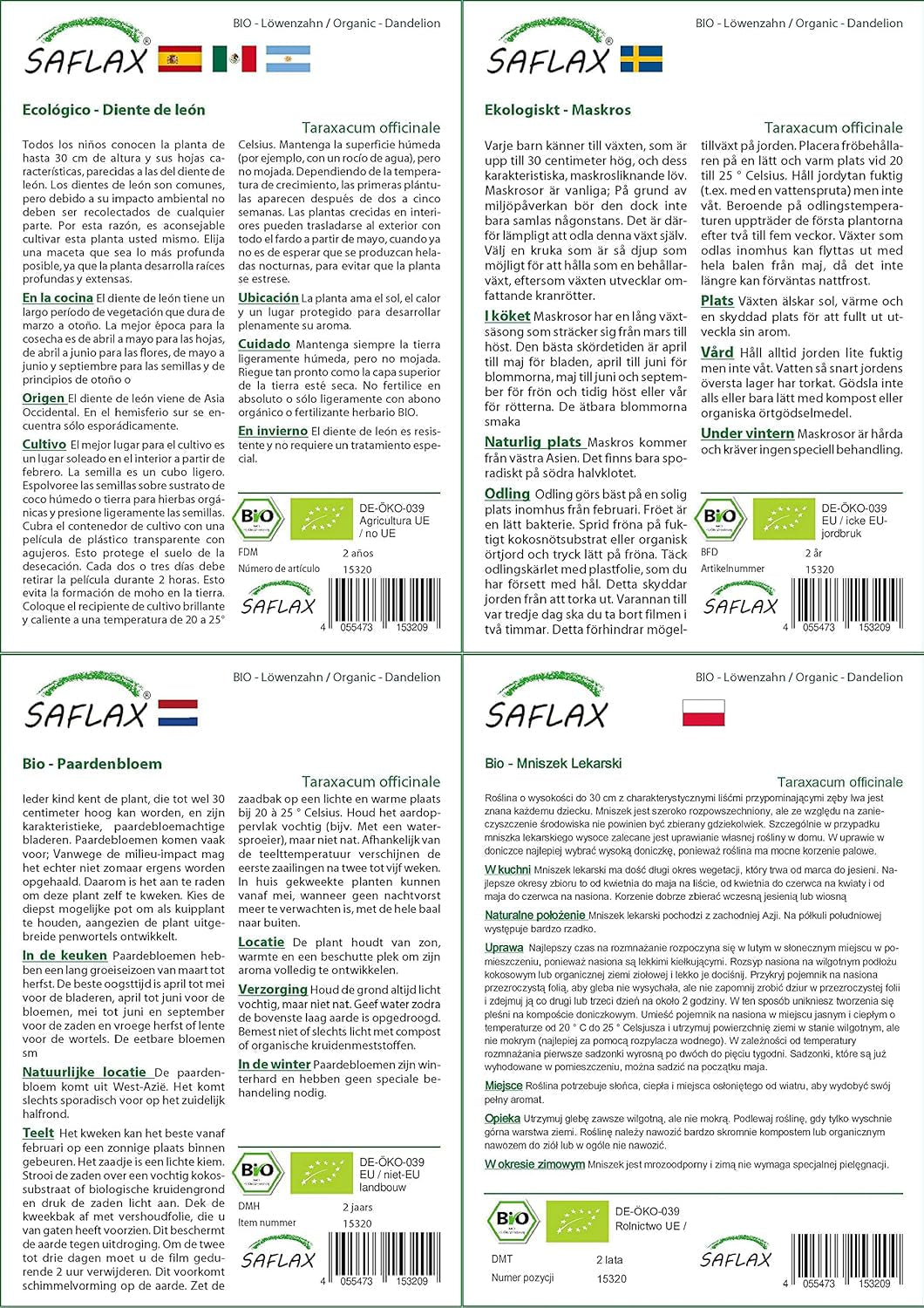 SAFLAX - BIO - Păpădie - 400 semințe - Taraxacum officinale