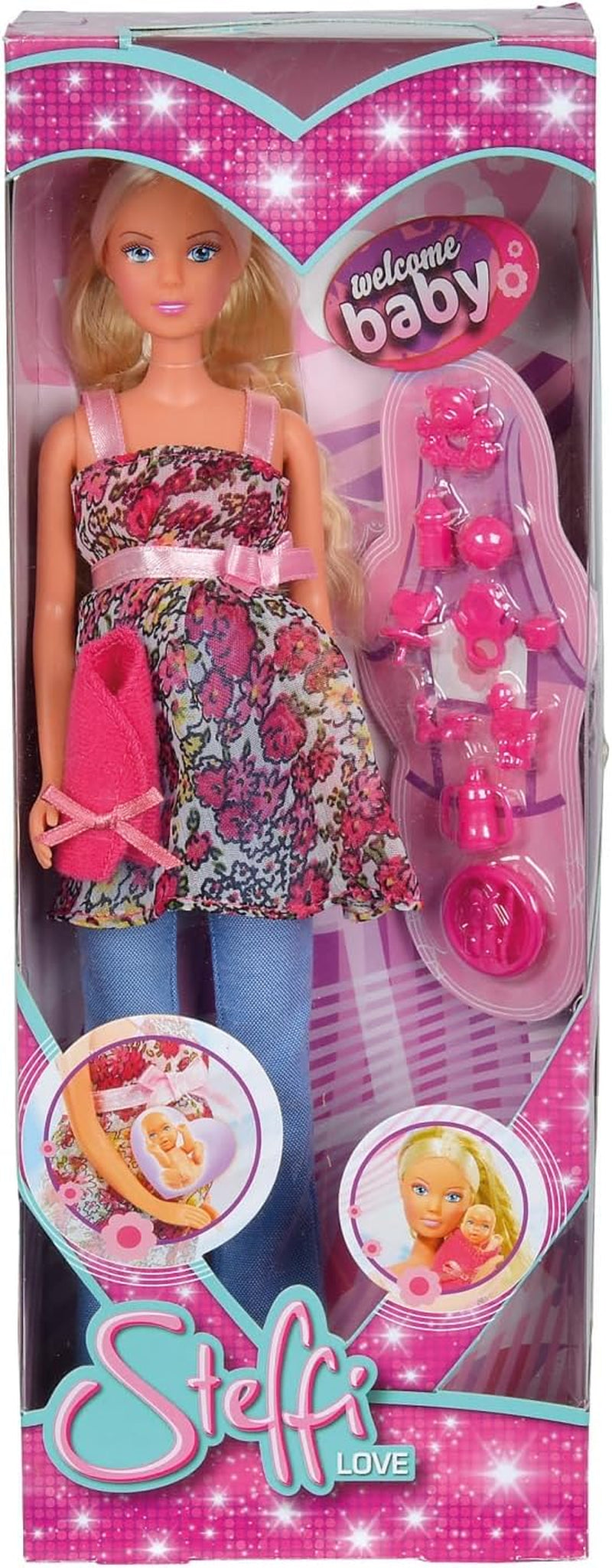 Simba 105734000 - Steffi Love Welcome Baby, păpușă însărcinată cu bebeluș în burtică, accesorii, păpușă la modă, 29 cm, pentru copii cu vârsta de 3 ani și peste