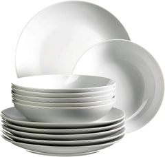 Set de veselă Mäser Barca pentru 6 persoane, set de 12 piese, porțelan, alb