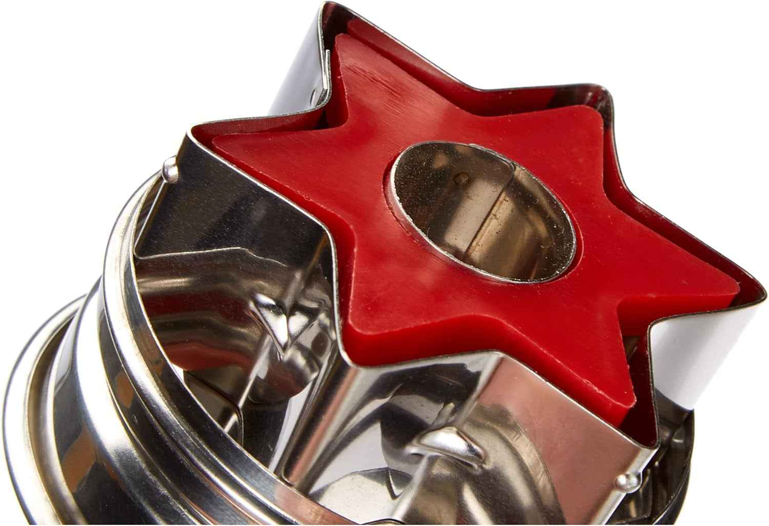 Städter 966322 Formă de biscuiți cu ejector, Stea exterioară, Oțel inoxidabil, Argintiu/Roșu, 4,8 x 4,8 x 4,8 cm