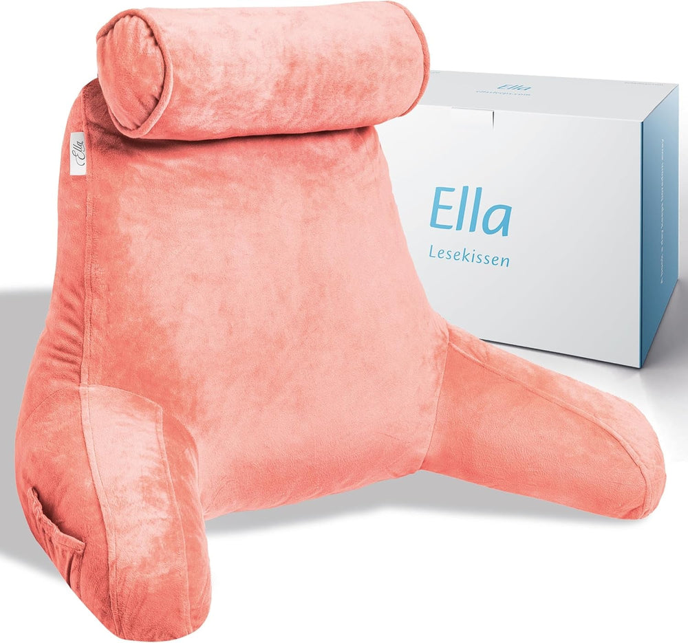 Pernă de citit Ella pentru pat și canapea cu rolă detașabilă pentru gât - Pernă pentru spate pentru pat - Pernă de citit din spumă cu memorie cu cotiere, ideală pentru citit, vizionat la televizor, relaxare sau ca suport pentru spate - Gri