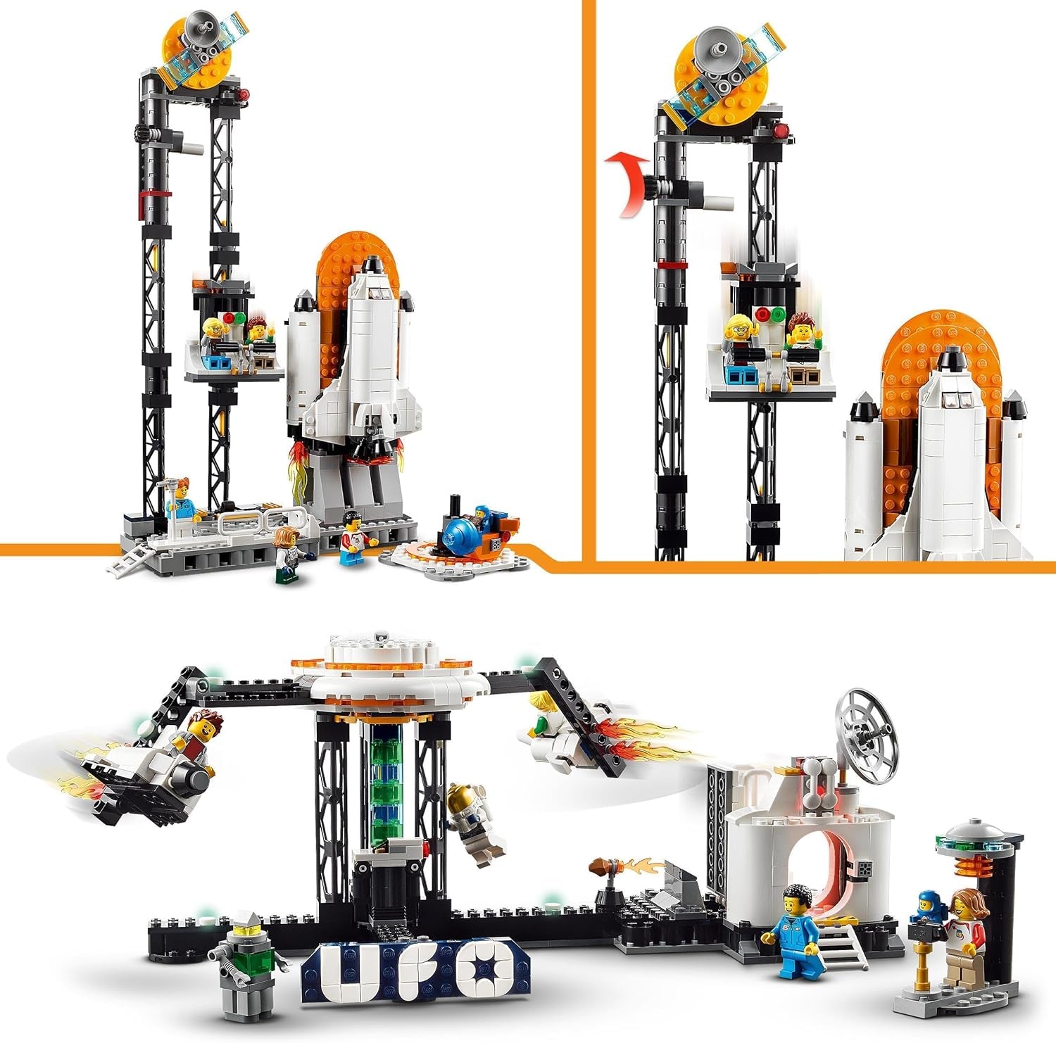 LEGO 31142 Creator 3-In-1 Rollercoaster spațial, kit de jucărie pentru bâlci cu cărucioare funcționale, convertibil în turn de cădere liberă sau carusel cu rachete și cărămizi strălucitoare Seturi de constructie Besuche den LEGO-Store