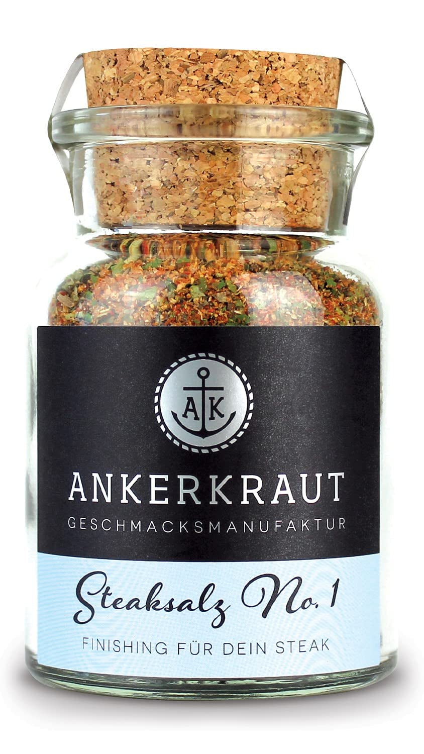 Ankerkraut Steaksalz No. 1, das pefekte Finisher- und Steakhouse-Salz, 80g im Korkenglas